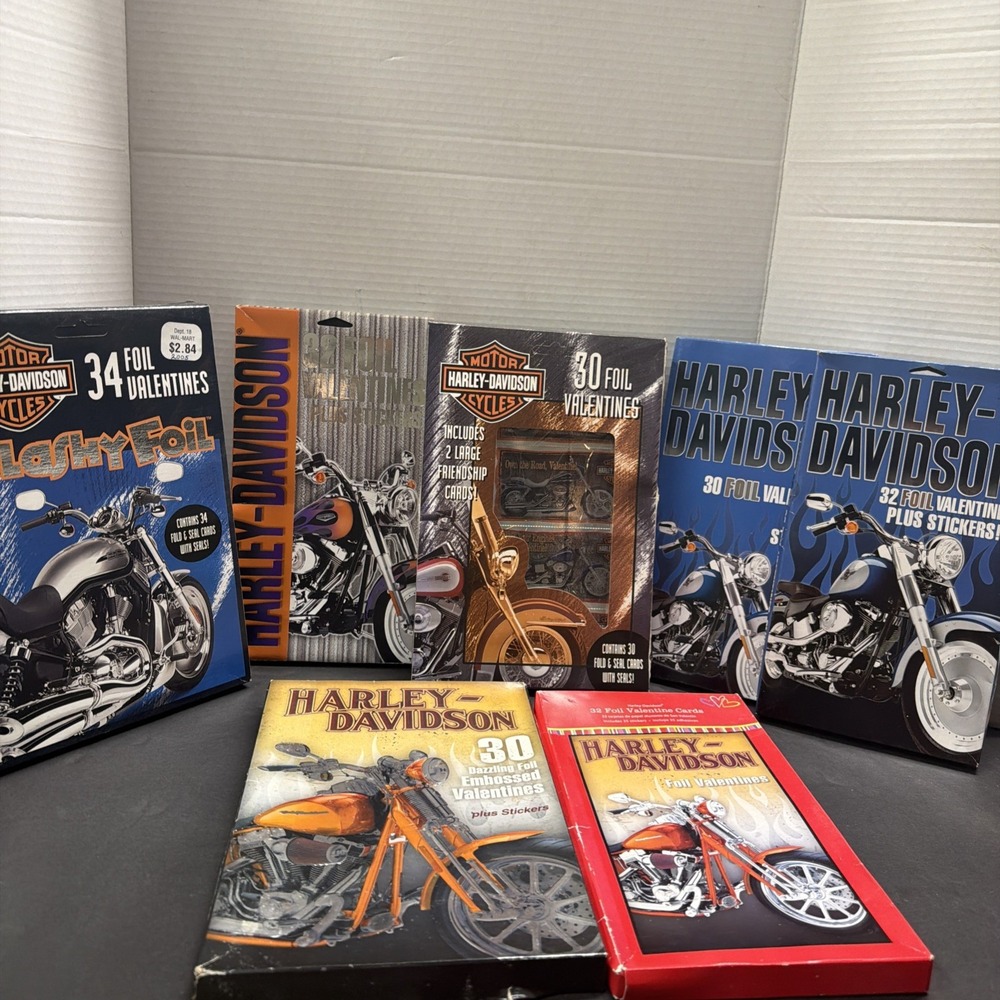 LOT OF 7 BOXES SEALED HARLEY DAVIDSON FOILED VALENTINE CARDS 2003-2010.
